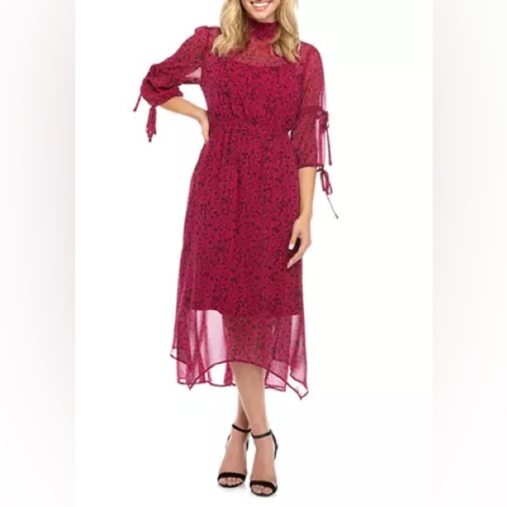 Kensie | Mock Neck Floral Print Midi Dress